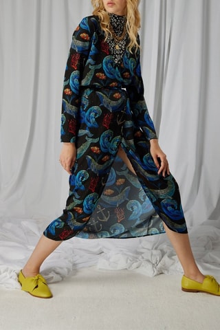 Vestido midi Preto e azul