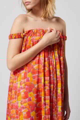 Vestido direito Rosa e laranja