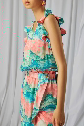 Blusa - Coral e turquesa