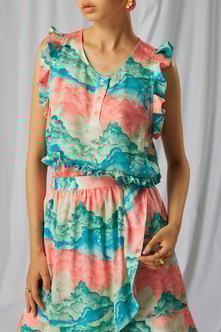 Blusa - Coral e turquesa
