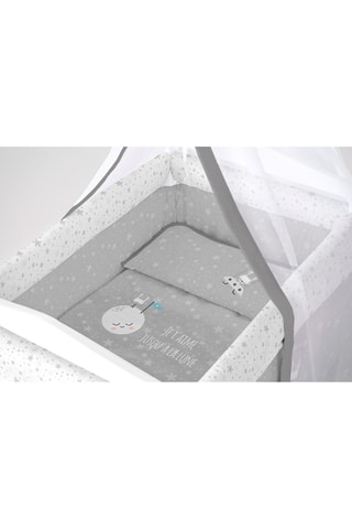 Berço de madeira e têxtil de cama Space Rabbit - Cinzento e branco