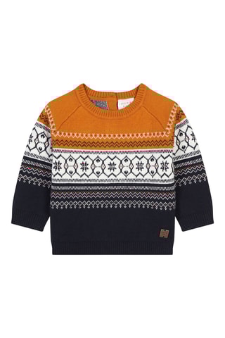 Pull en coton biologique et laine - Noir et orange - Carrément Beau