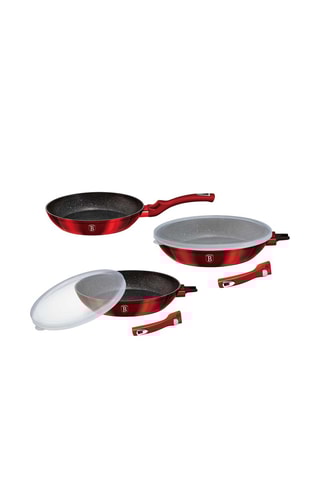 3 frigideiras para fritar com revestimento mármore com pegas amovíveis Metallic Line Burgundy Edition - 20 / 24 / 28 cm