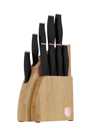 Bloco em bambu de 9 peças em aço inoxidável Black Rose-Gold