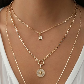 Collier multiple  - Laiton plaqué or & zircons