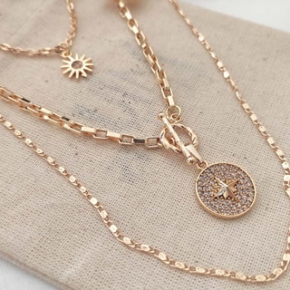 Collier multiple  - Laiton plaqué or & zircons