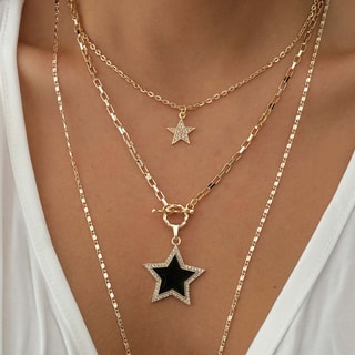 Colar múltiplo estrela - Latão folheado a ouro fino e zircões