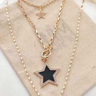 Colar múltiplo estrela - Latão folheado a ouro fino e zircões
