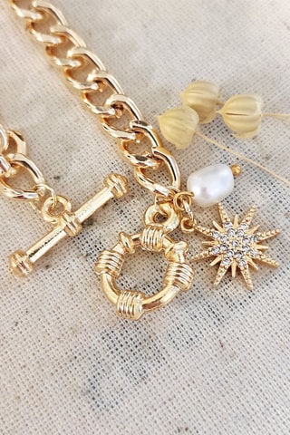 Pulseira - Banhado a ouro amarelo, madrepérola e zircões
