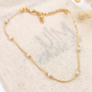 Pulseira de tornozelo com pérolas - Latão banhado a ouro 