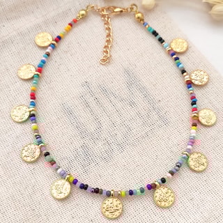 Pulseira de tornozelo - Latão banhado a ouro e pérolas miyuki