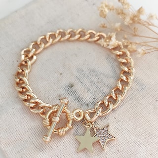 Pulseira estrela - Latão folheado, banhado a ouro e pedra de zircão