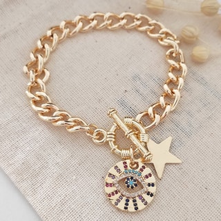 Pulseira olho - Latão banhado a ouro e zircões
