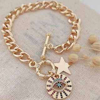 Pulseira olho - Latão banhado a ouro e zircões