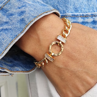 Bracelet - Laiton plaqué or & zircons