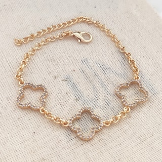 Pulseira trevo - Latão banhado a ouro e zircónio 
