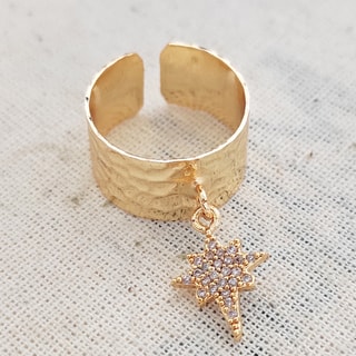 Anel Stone Star - Latão banhado a ouro fino e zircão