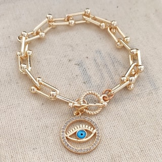 Pulseira Eye - Latão banhado a ouro e zircão