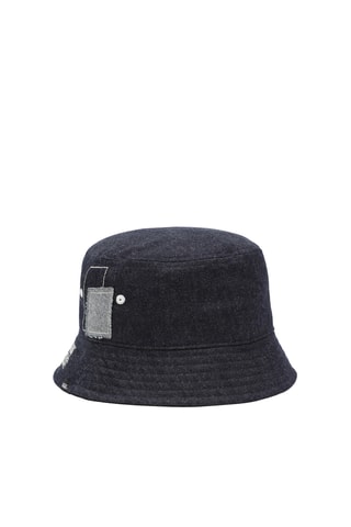 Bobhoedje Mended Check Denim Bucket Hat Donkerblauw