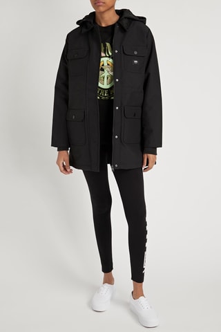 Parka met Capuchon Drill Long - Zwart