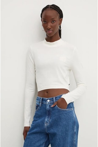 Cropped T-shirt Mini Mock Neck LS - Wit