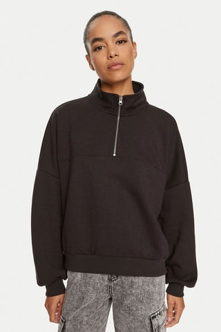 Sweater Elevated Double Knit Loose Mock Neck - Zwart 