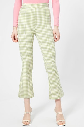 Calças bootcut 7/8 cintura alta Verde e cru