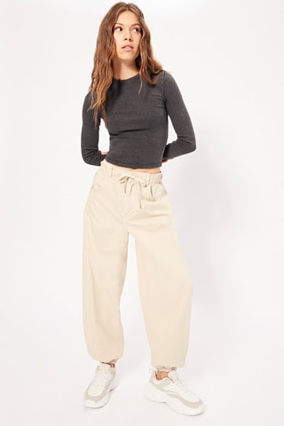 Calças jogger cintura subida - Bege