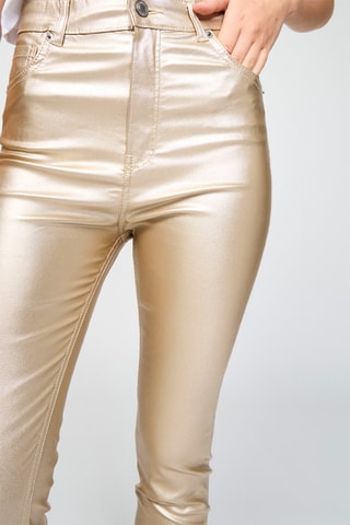 Calças skinny cintura subida - Dourado