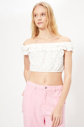 Crop top de bordado inglês Cru