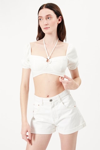 Crop top de bordado inglês Branco