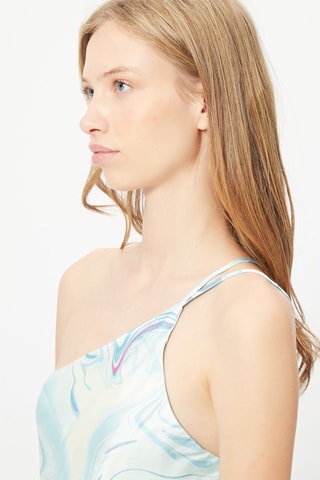 Crop top assimétrico Azul claro e cru