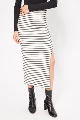 Saia midi de cintura alta - Branco e preto