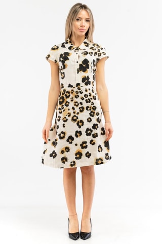 Vestido estilo patinadora em linho - Branco e preto