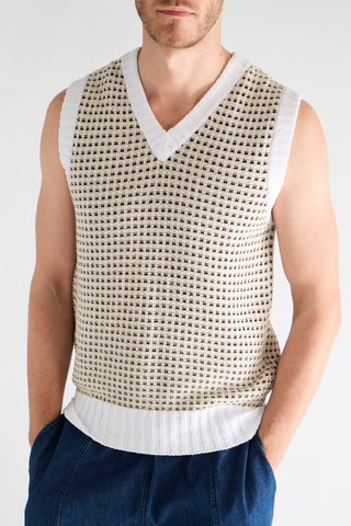 Camisola sem mangas - Bege e branco