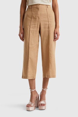 Calças wide legs 7/8 em linho Bege