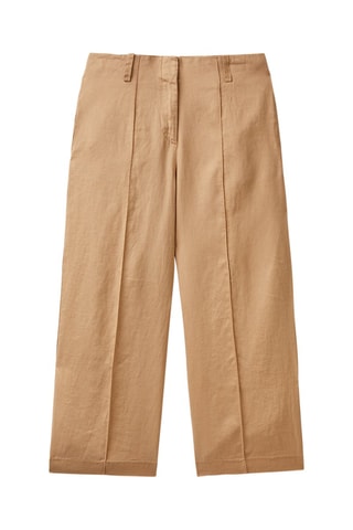 Calças wide legs 7/8 em linho Bege