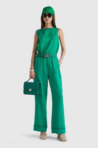 Top de linho sem mangas - Verde-escuro