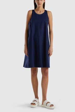 Vestido trapézio de linho - Azul-escuro