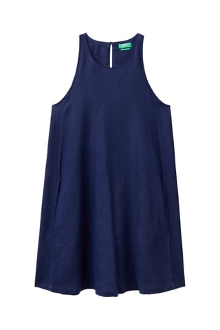 Vestido trapézio de linho - Azul-escuro