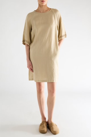 Vestido direito em linho - Bege