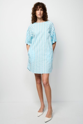 Vestido trapézio Turquesa e branco