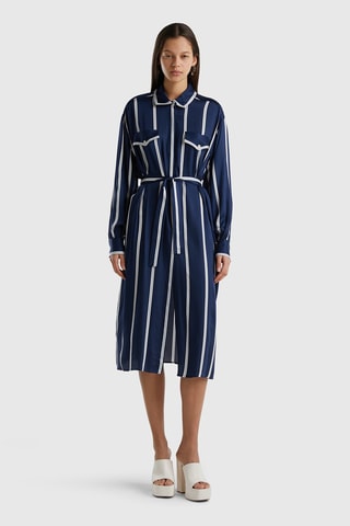 Vestido midi Azul-marinho e branco