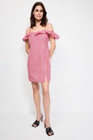 Vestido direito de linho - Vermelho