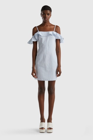 Vestido direito de linho - Azul-celeste