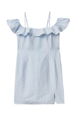 Vestido direito de linho - Azul-celeste