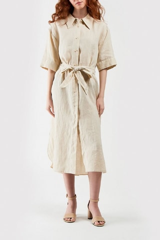 Vestido-camisa de linho - Bege