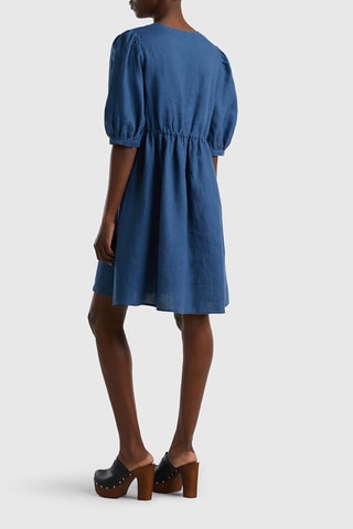 Vestido trapézio de linho - Azul