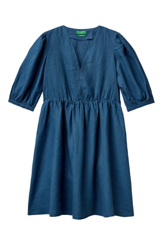Vestido trapézio de linho - Azul