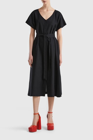 Vestido-camisa de linho - Preto